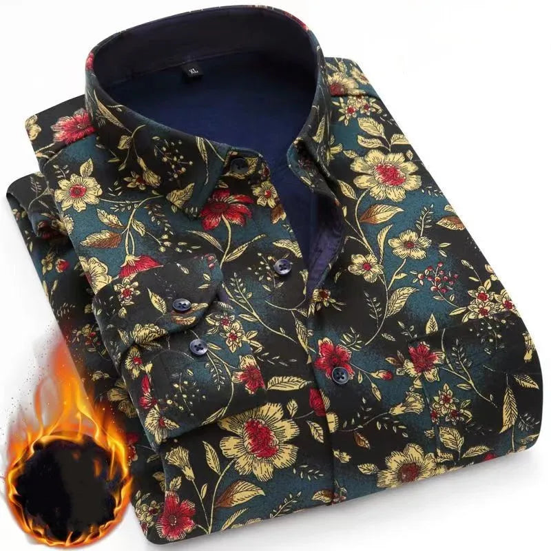 2025 spring shirts flower design high quality thicken casual mens shirt,autumn smart casual shirt men,size M-5XL KCY019