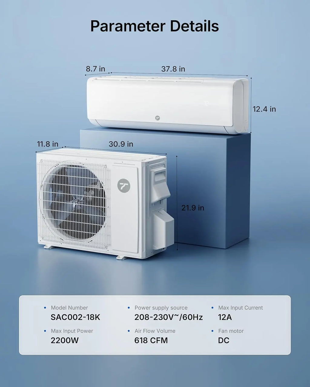 18000 BTU Mini Split AC/Heating System, 20 SEER2 Inverter, 208/230V Ductless Air Conditioner for Up to 1250 Sq.Ft, WiFi, Custom
