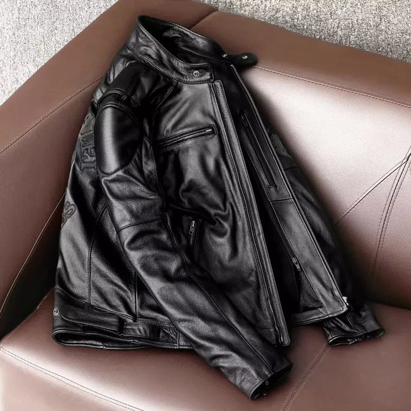 Genuine Leather Jacket Men 100% Cowhide Jacket Man Stand Collar Motorcycle Clothes Spring Autumn Winter 2024 New Leather Coat