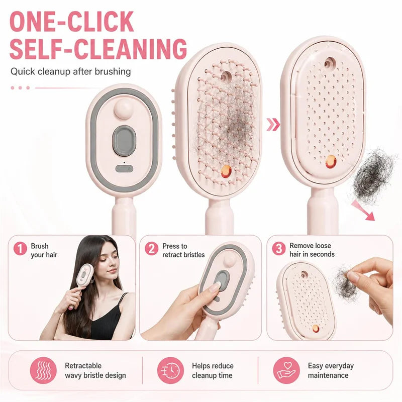 Electric Spray Air Cushion Massage Combs Self-Cleaning Steam Brush Anti-Static Massage Combs for Wet Dry Hair Styling Grooming