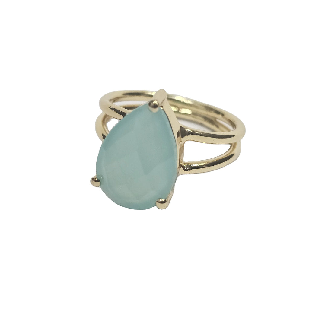 925 Sterling Silver Teardrop Cut Natural Aqua Chalcedony Eternity Vermeil Ring Gold Plated Unique Vintage Designer Fine Rings