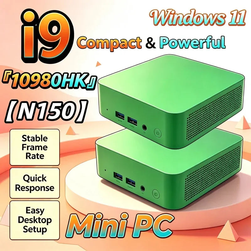 HOT Intel Core I9‑10980HK/N150 Mini PC Windows 11 Graphics Pocket Computer 16GB RAM 2TB SSD Desktop Gaming Secure Runtime