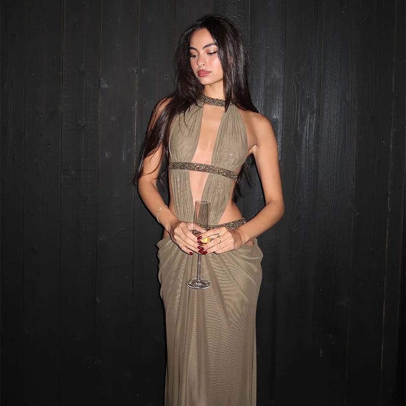 Trendy Nightclub Dress Designers Retro Stylish Minimalist Cutout Draped Ruched Maxi Skirt Women Club Party Outfit