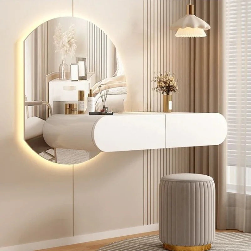 Nordic Wall mounted Makeup Vanity Table Full length Mirror Bedroom Furniture Wooden Storage Dresser European Modern Dressing