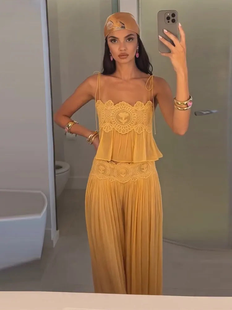 Lace Patchwork Pleated Slip Long Dress Women Sexy Spaghetti Strap Sleeveless Backless Loose Evening Dresses Chic Ladies Vestidos