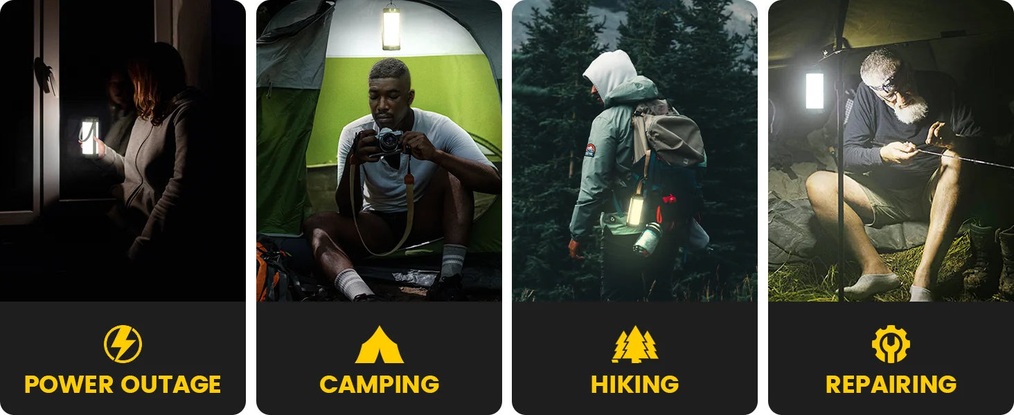 IP68 Waterproof Outdoor Led Camping Lights Lanterns Rechargeable 5000mAh Survival 1200LM Hiking Survival Camping Lights Lanterns