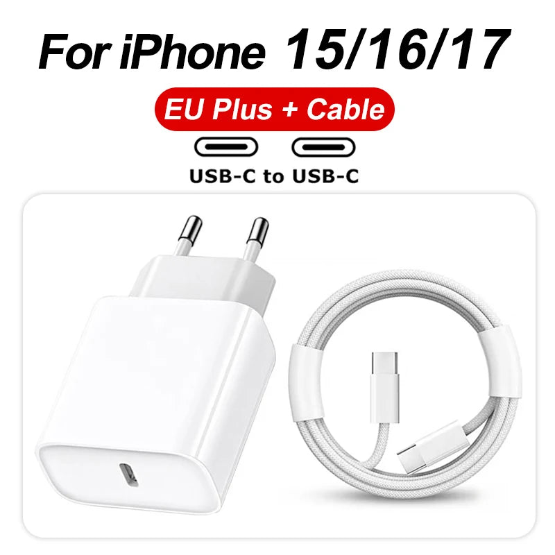 For iPhone PD 35W Fast Charging 17 16 15 Pro Max Air 14 13 12 11 USB-C Quick Charger X XS XR 8 Phone Accessories