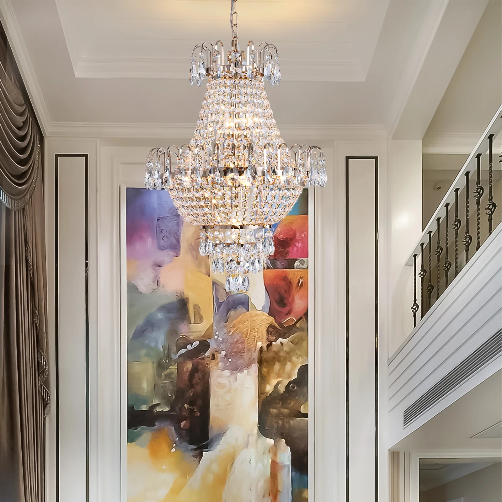 ARLGSITE Luxury Gold Crystal Chandelier Elegant Dazzling K9 Crystals Ceiling Light for Living Room Dining Room Hallway-Gold