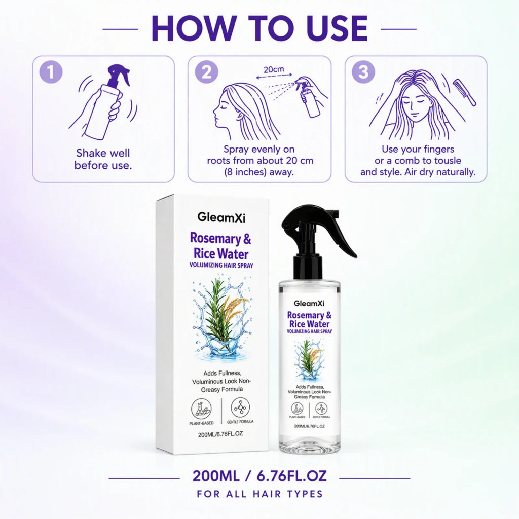 Rosemary Rice Water Volumizing Hair Spray 200ml Lift Hair Roots Adds Fullness Smooth Frizzy Hair Lightweight Non Greasy