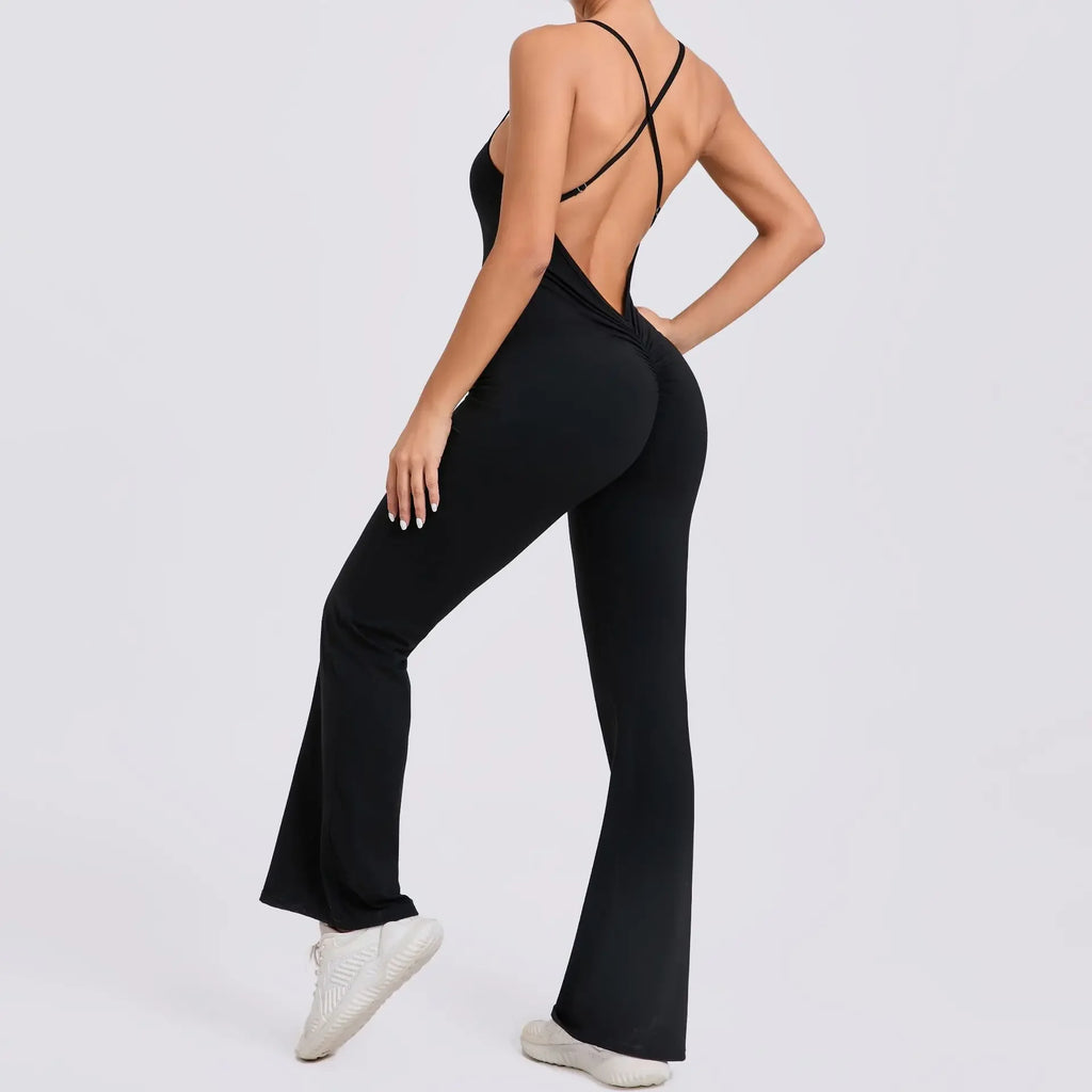 Sports Overalls for Women Sportswear Flared Jumpsuit Woman Padding Jumpsuits Gym Combinaison Femme Coffee Gray Navy Blue Red