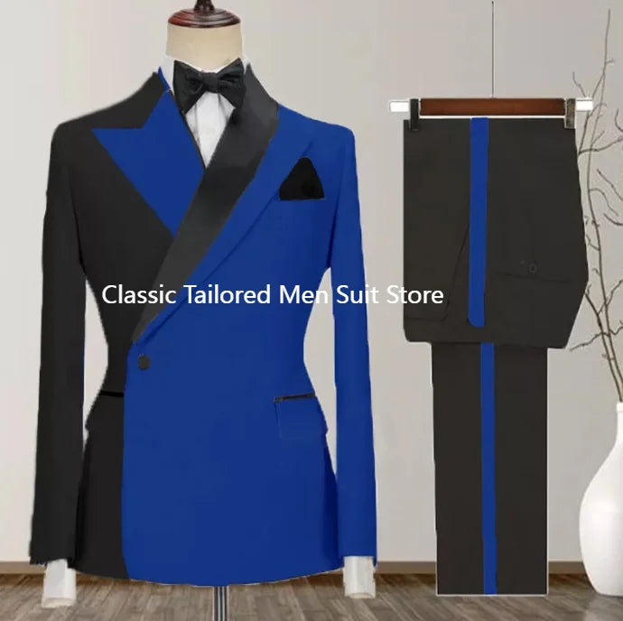 2024 Custom Made Black Groom Tuxedo Peaked Lapel Double Breasted Men Suit Prom Wedding Party Men Suits Costume ( Jacket+Pants)