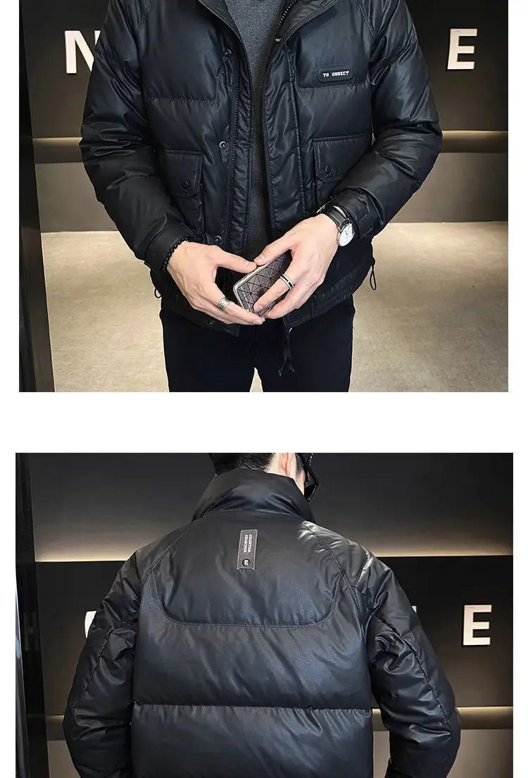 Autumn Winter Fashion Lightweight Down Jacket Men Trendy Short Stand Collar Thickened Warm Cold-Proof White Duck Down Jacket
