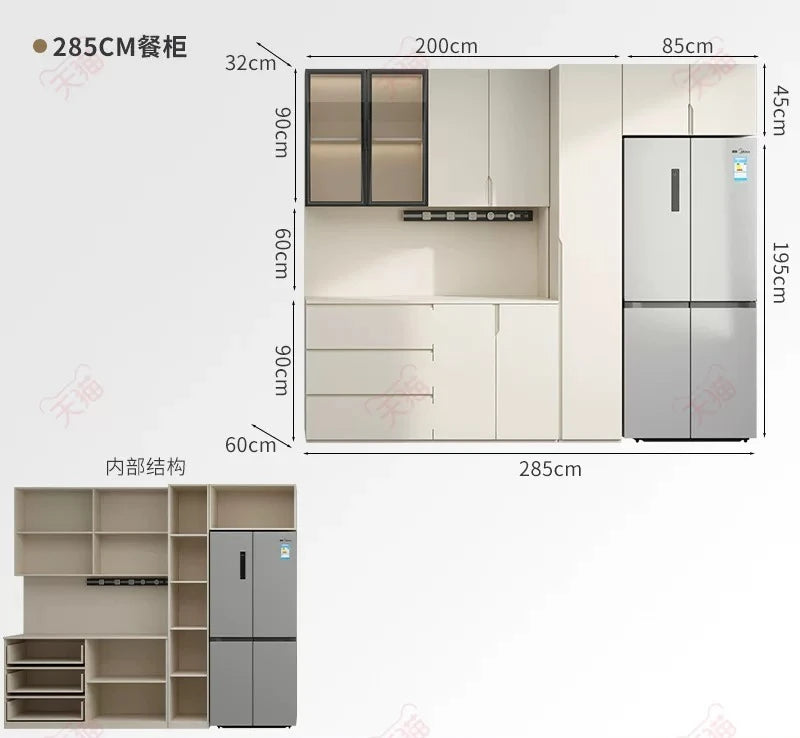 LTT Simple Modern Side Cabinet Embedded Refrigerator Cabinet Kitchen Living Room Locker