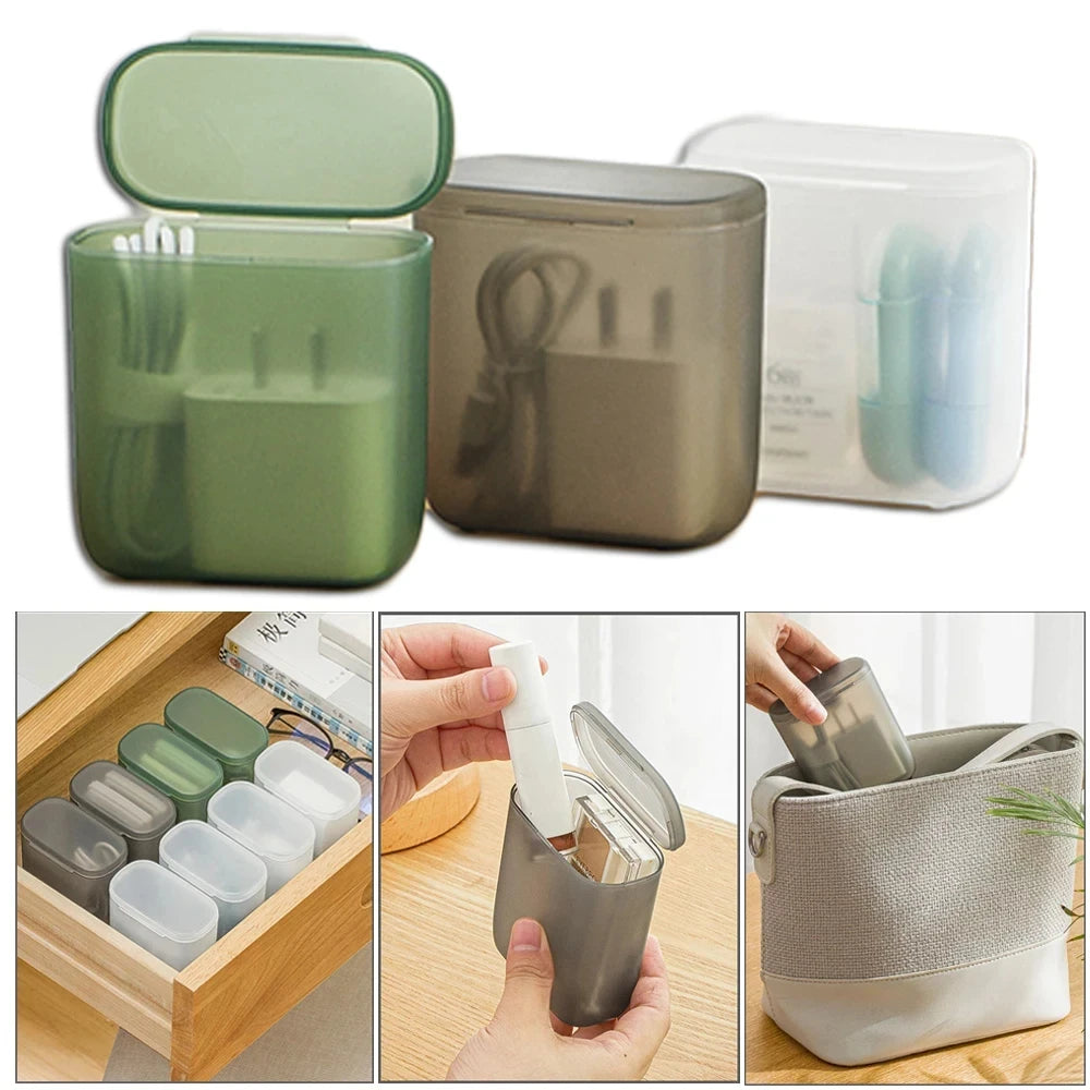 Portable Cable Storage Box Wound Headphone Cable Charger Storage Box Drawer Sorting Boxes with Cover Makeup Lipstick Holder Case