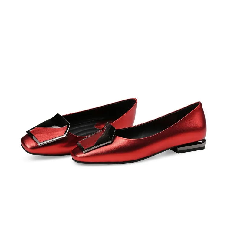 NEW Autumn/Spring Women Pumps Genuine Leather Shoes for Women Square Toe Low Heel Shoe Concise Slip-on Plus Size Handmade Shoes