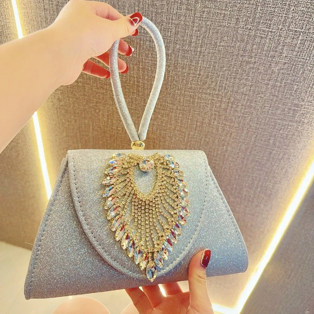 2025 Women Beaded Clutch Purses Vintage Rhinestone Evening Bag Glitter Sik Clutch Purse Ladies Dinner Flormal Crossbody Bag