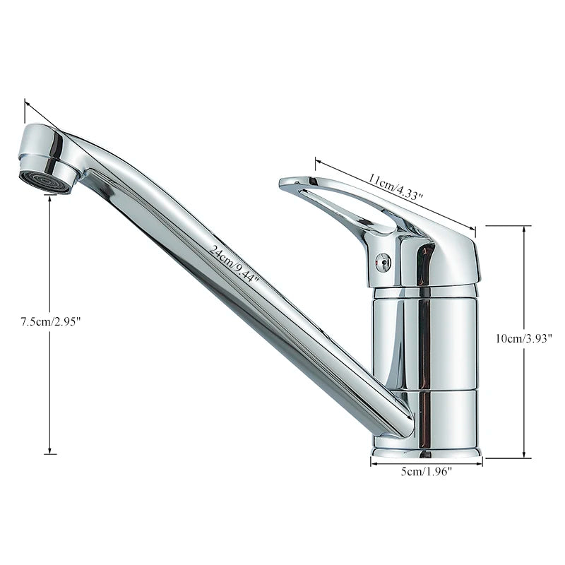 Long Nozzle Kitchen Standing Faucet Bathroom Faucet Modern Polished Chrome Plated Single Handle Swivel Kitchen Tap