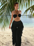 Bikini And Cover Up Set Plain Criss Cross Halter With Ruffle Pants Bandeau Swimsuit Women 2024 Black/White Swimwear Bathing Suit