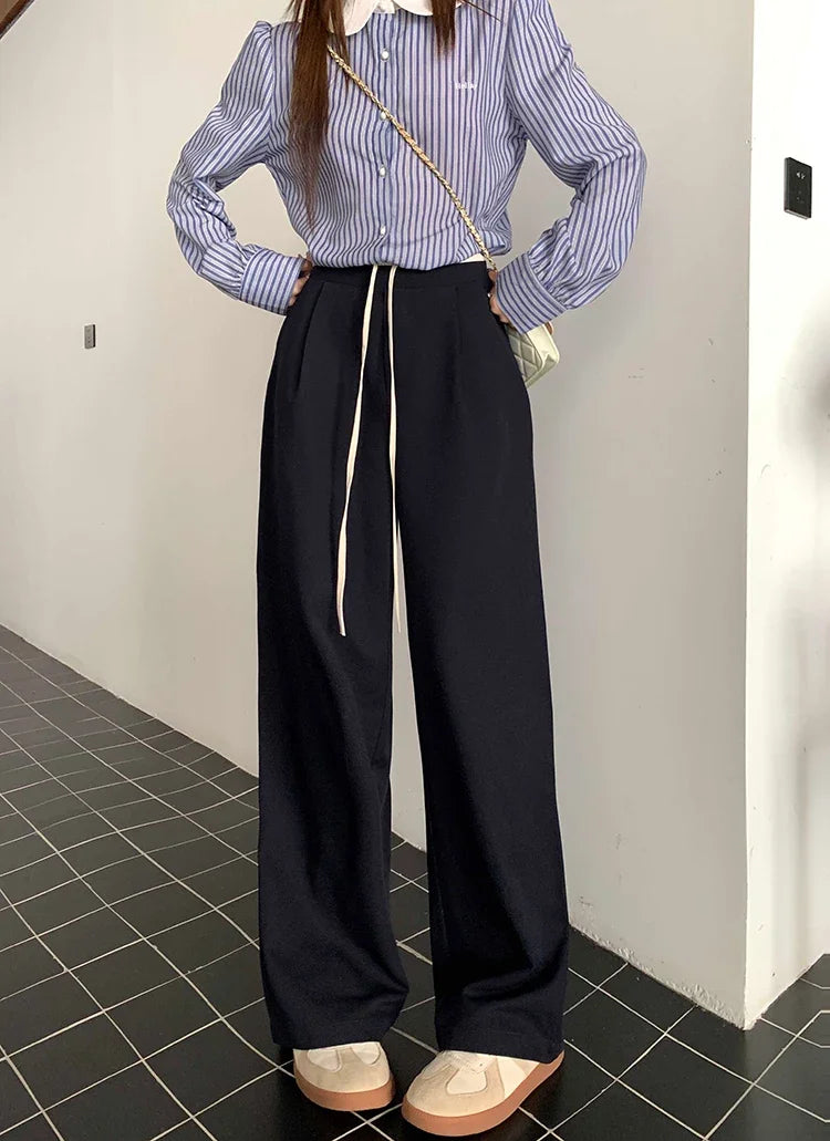 Elastic Waist Drawstring Loose Slim Casual Versatile Trousers 2026 Autumn New High Waist Women Wide Leg Suit Pants