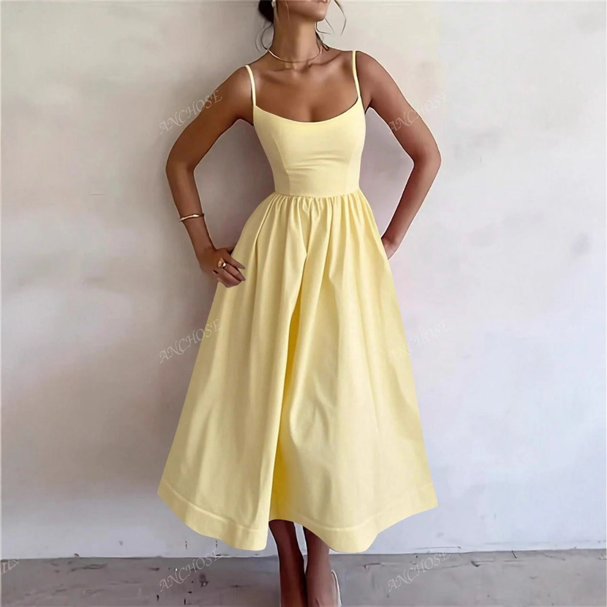 Dresses For Women 2026 Summer Suspender Dress Solid Swing Sundress Sleeveless Spaghetti Straps A Line Beach Party Dresses