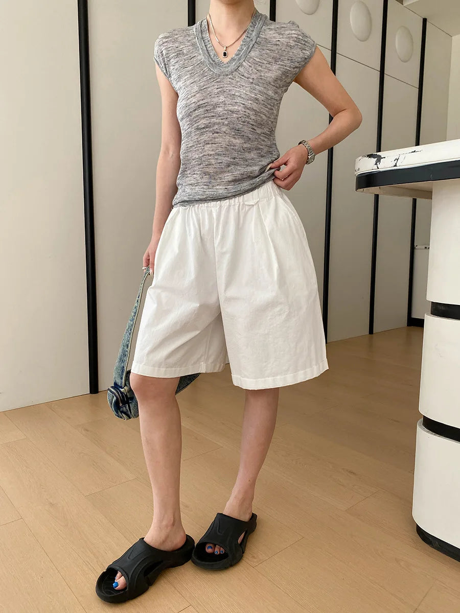 Summer women's relaxed loose wide leg A-line casual shorts versatile
