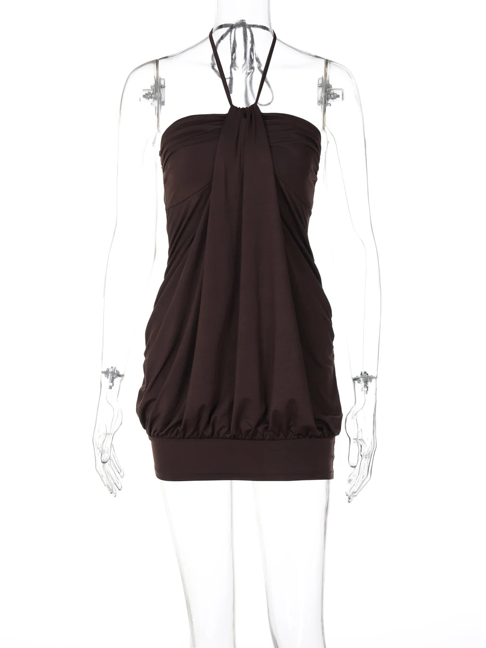 Hugcitar Halter Sleeveless Backless Ruched Sexy Bodycon Mini Prom Dress 2025 Spring Women Y2K Clothes Birthday Party Festival