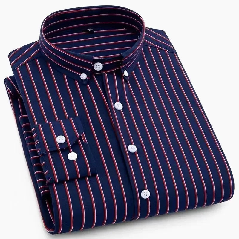 Stylish Men's Striped Shirt Printed Casual Business Dress Shirts Long Sleeve All-Match Slim Fit Fashion Korean Streetwear Shirts