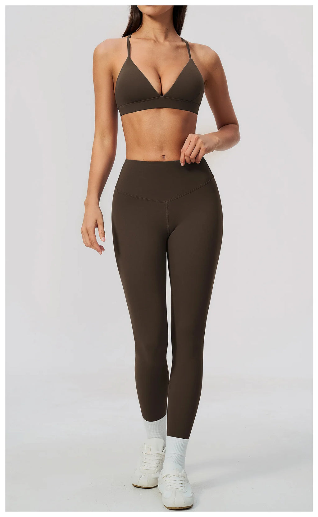 Woman Yoga Set Fitness Suit 2PCS Gym Clothing Running Workout Sportswear Outfit Tracksuit Set V Neck Cross Back High Waist Pants
