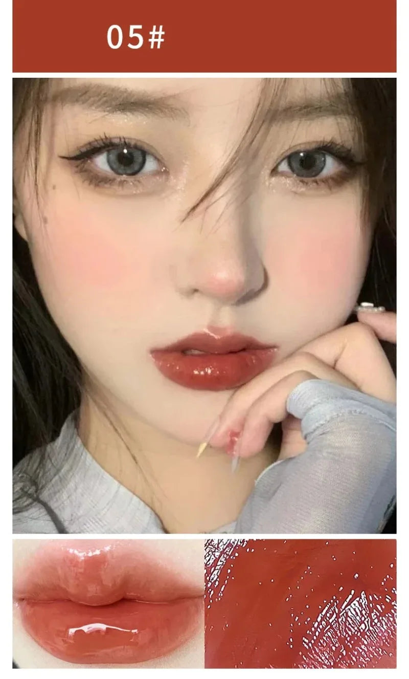 6Pcs/set Cute Cat Mirror Water Lip Gloss Set Red Tint for Lips Makeup Long Lasting Glass Lip Glaze Waterproof Lipstick Kit
