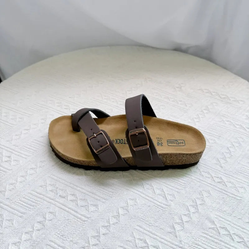 Summer Ins Hot Slippers New Women Cork Clogs Slippers Footbed Beach Sandals Outdoor Suede Clogs Sandals with Adjustable Buckle