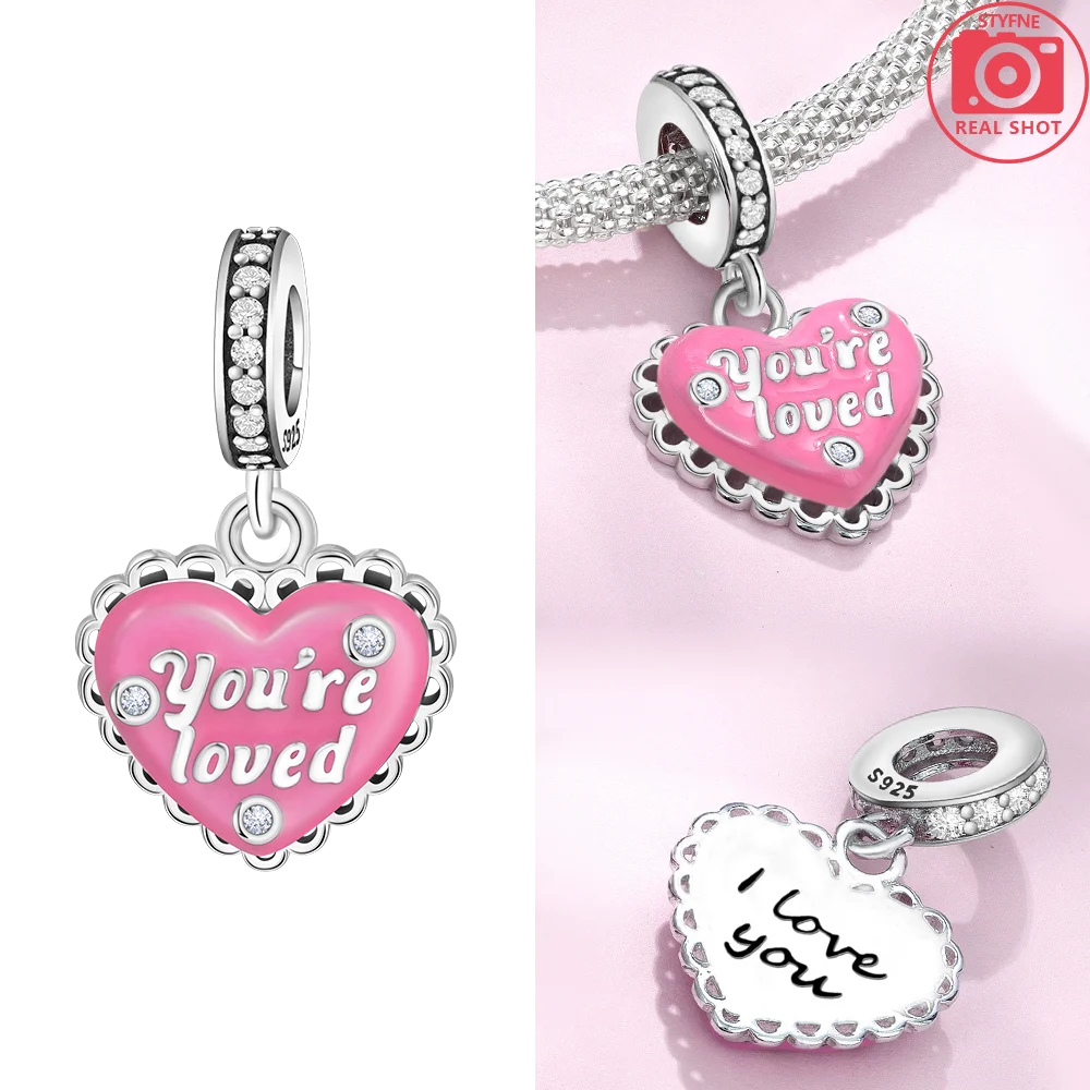 925 Sterling Silver Pink Zircon Love Beads Charms Fit Bracelet Women Jewelry Diy Anniversary Gift Delicate Accessories Bag Charm