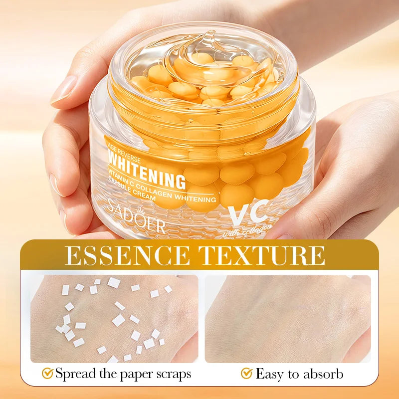 SADOER Vitamin C Collagen Capsule Face Cream Whitening Facial Cream Intensive Moisturize Smooth Fine Lines Youth Skin Care
