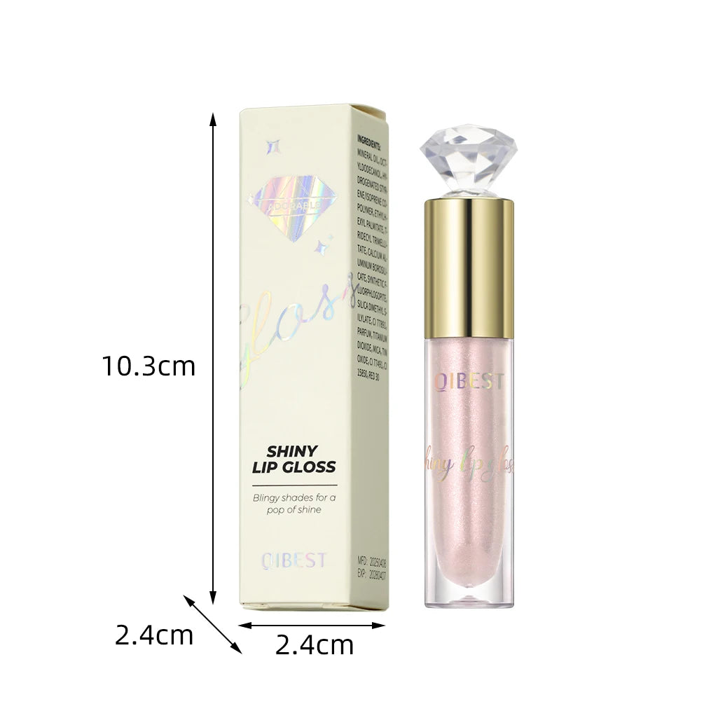 QIBEST Diamond Glitter Lipgloss Hydrating Lasting Pearlescent Metallic Liquid Lipstick Moisturizing Shiny Lip Glaze Cosmetics