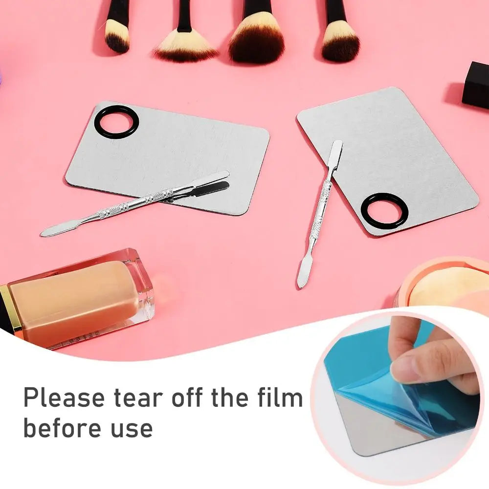 1 Set Stainless Steel Palette Spatula Kit Square Mixing Gel Foundation Makeup Mixing Palette Makeup Cosmetic Nail Art