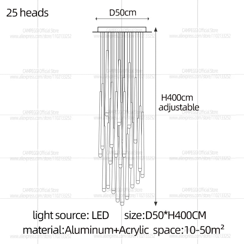 Modern LED Living Room Long Pendent Lamp Attic Light Indoor Lighting Villa Staircase Chandelier Dining Room Ceiling Lamp