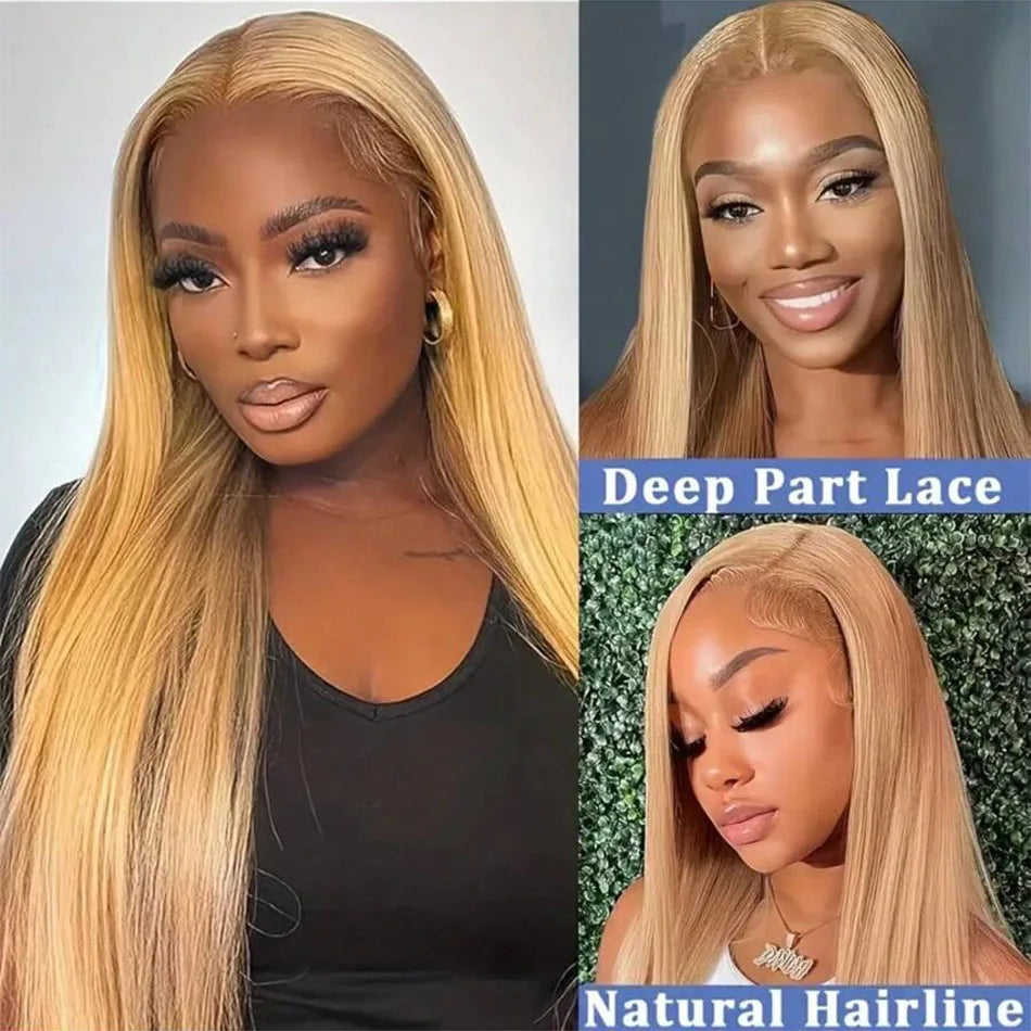 200 Density 27 Honey Blonde HD Lace Frontal Human Hair Wig 13x4 HD Transparent 30 Inch Straight Hair Lace Front Wig Pre-Plucked Pre-Trimmed Lace Frontal Wig