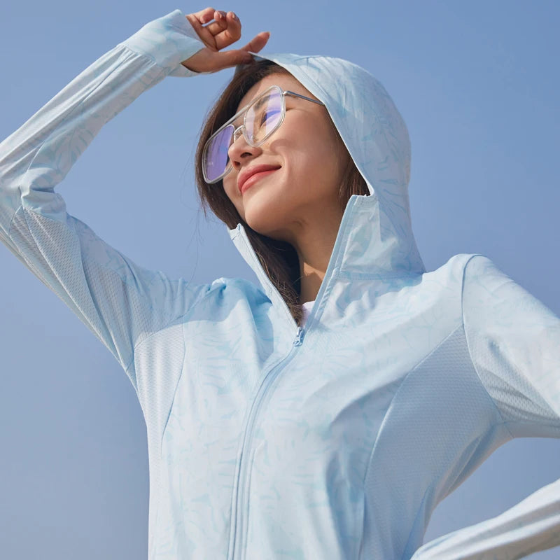 UPF45 UV Sun Protection Clothing Women's Zip Up thin Hoodie Long Sleeve Seatshirt Light Outdoor Fishing Running Hiking Jacket