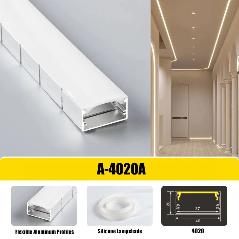 0.5/1M Bendable Led Aluminum Profile 20/30/40Mm Wide Flexible Led Channel Diffuser Curved Line Light Bar Aisle Ceiling Lighting