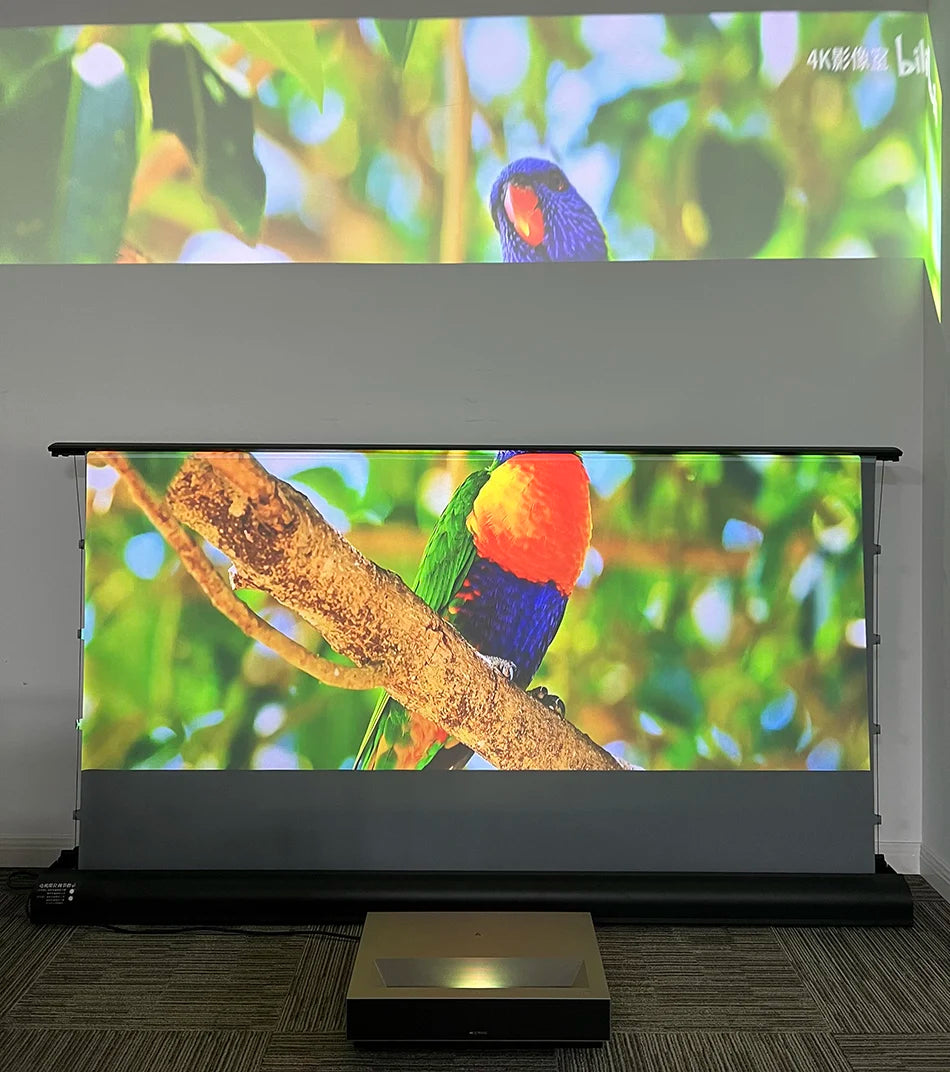 Motorized Floor Rising CLR Projection Screen Tab Tension 92 100 Inch Ambient Light Rejecting Electric for UST Projectors 3D 8K