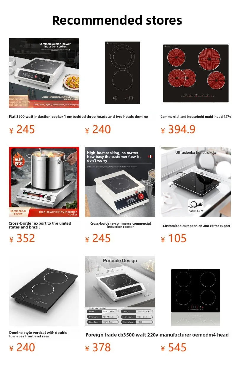 3500W Induction Cooker, Multi-function Single Burner, Waterproof LCD Display, Commercial Electric Stove, 10 Temperature Settings