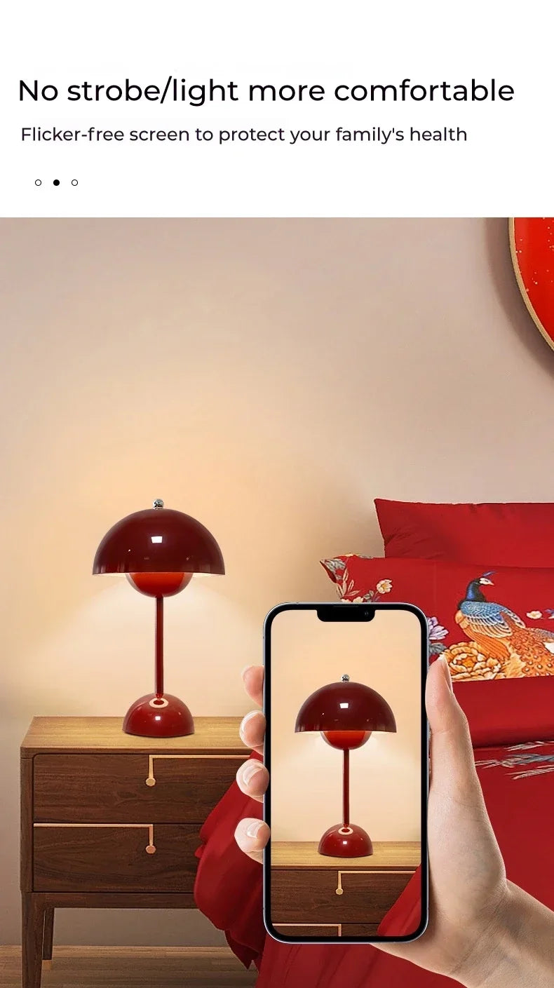 USB Rechargeable Mushroom Table Lamp Three Speed Adjustment Indoor Lighting Fixture Flower Bud Desk Lamps Hoom Decor Night Light