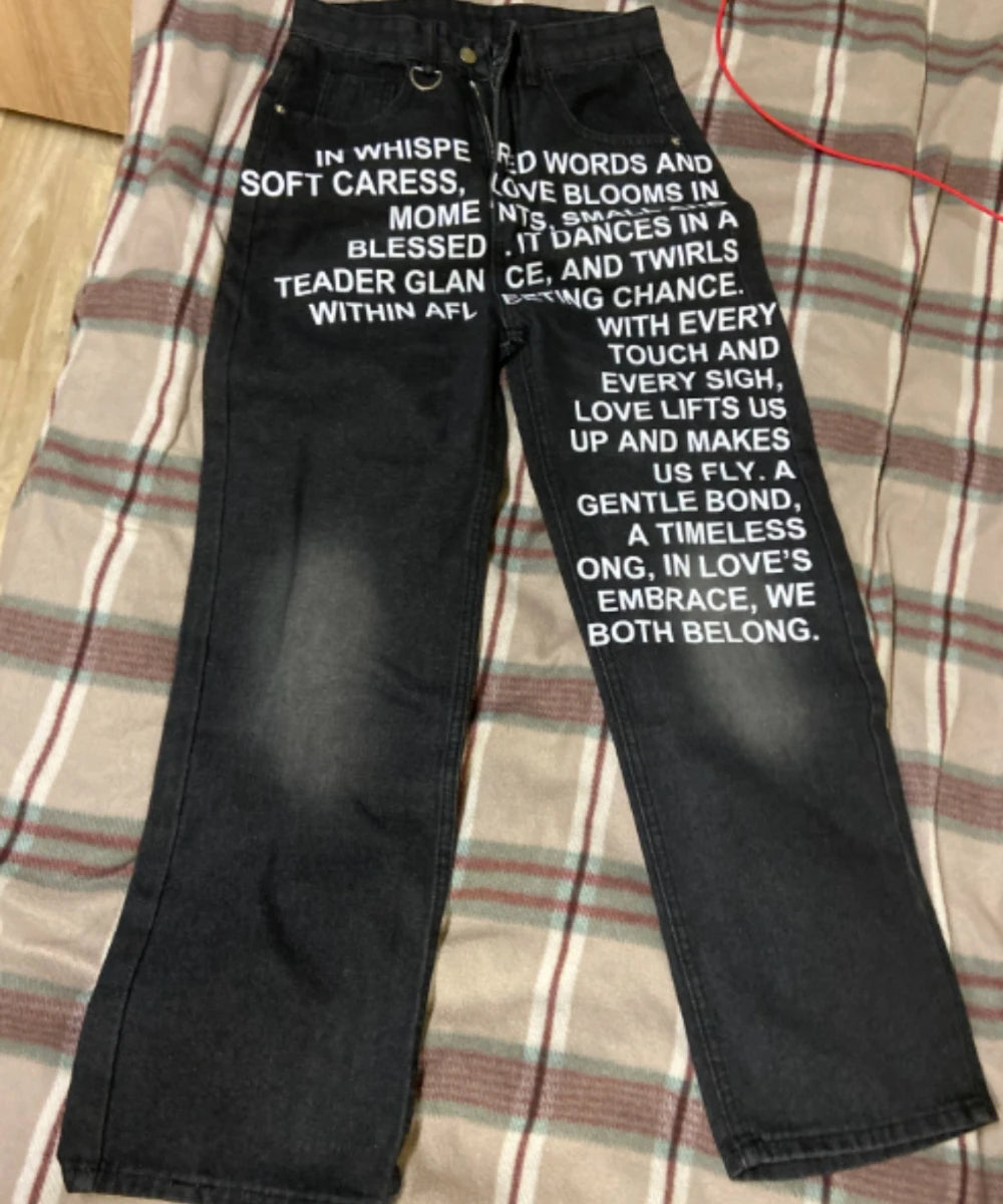 Trendy Jeans American Fashion High Street Trousers Letter Printed Pattern Wide Leg Y2K Men's Retro Gothic Casual Pants