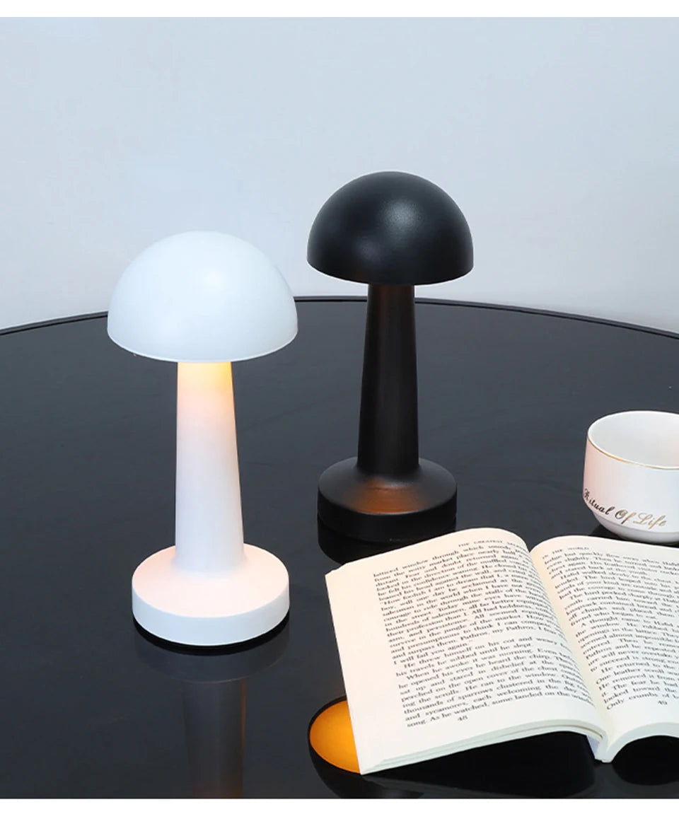 Rechargeable Mushroom Table Lamp Cordless LED Night Light Touch Dimmable Bedside Desk Lamp for Bedroom Living Room Home Decor