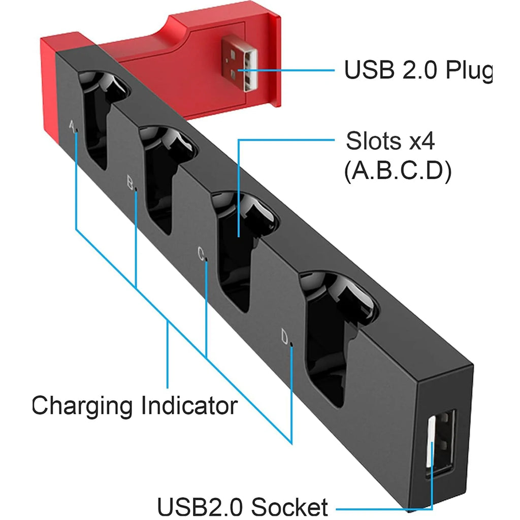 IPEGA PG-9186 Charging Dock Station for Switch&OLED - Charges Up To 4 Controllers, Compatible with Switch and OLED Model