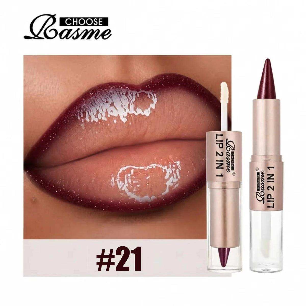 2 in 1 Dual End Matte Lip Liner Pencil & Shiny Mirror Lip Gloss Waterproof Long Lasting Lip Cosmetics for Smooth Application