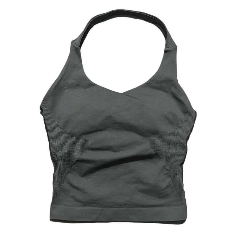 HISTELLO Sports Halter Top Seamless Women Sexy Yoga Clothing Backless Gym Tank Tops Push Up Workout Vest Running Fitness Bra Top