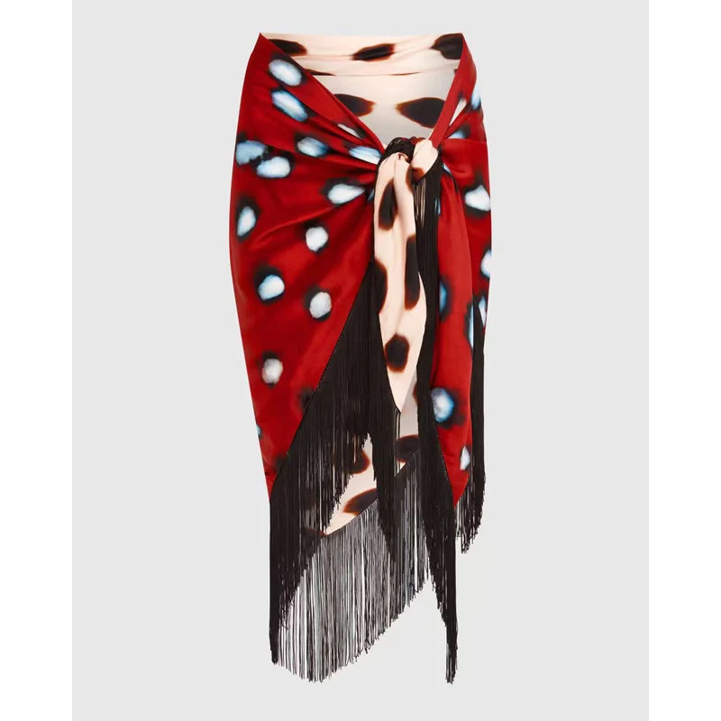 Sexy Printed Polka Dot Dress Retro Sheer Turn-down Collar Button Detachable Scarf Robe 2026 Summer Chic Y2k Women Casual Dresses
