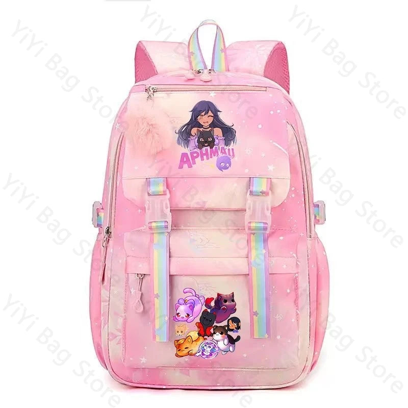 Aphmau Backpack Cartoon Fashion Lightweight Student School Bag Boys Girls Durable Nylon Large Capacity Travel Backpacks Gift