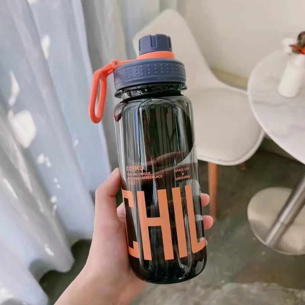 0.6L/0.8L/1L Large Capacity Water Bottles Plastic Lightweight Clear Drink Bottle with Handle Strap Leak Proof Travel Kettle