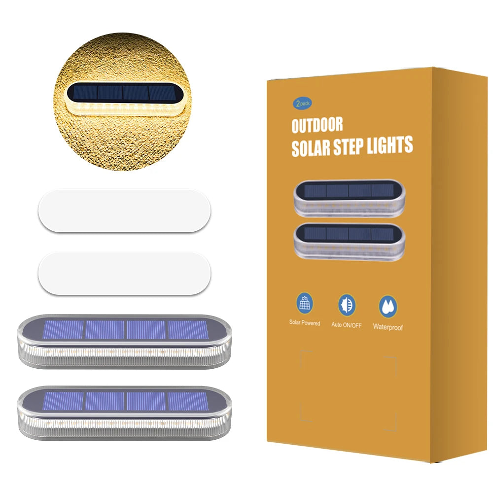 5 Years Lifespan Solar LED Step Lights Waterproof IP68 Outdoor LED Deck Lights Auto ON OFF for Stairs Driveway Deck Walkway Dock